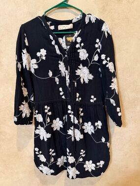Isabella Sinclair Anthropologie Black Tunic dress White Floral Embroidery medium
